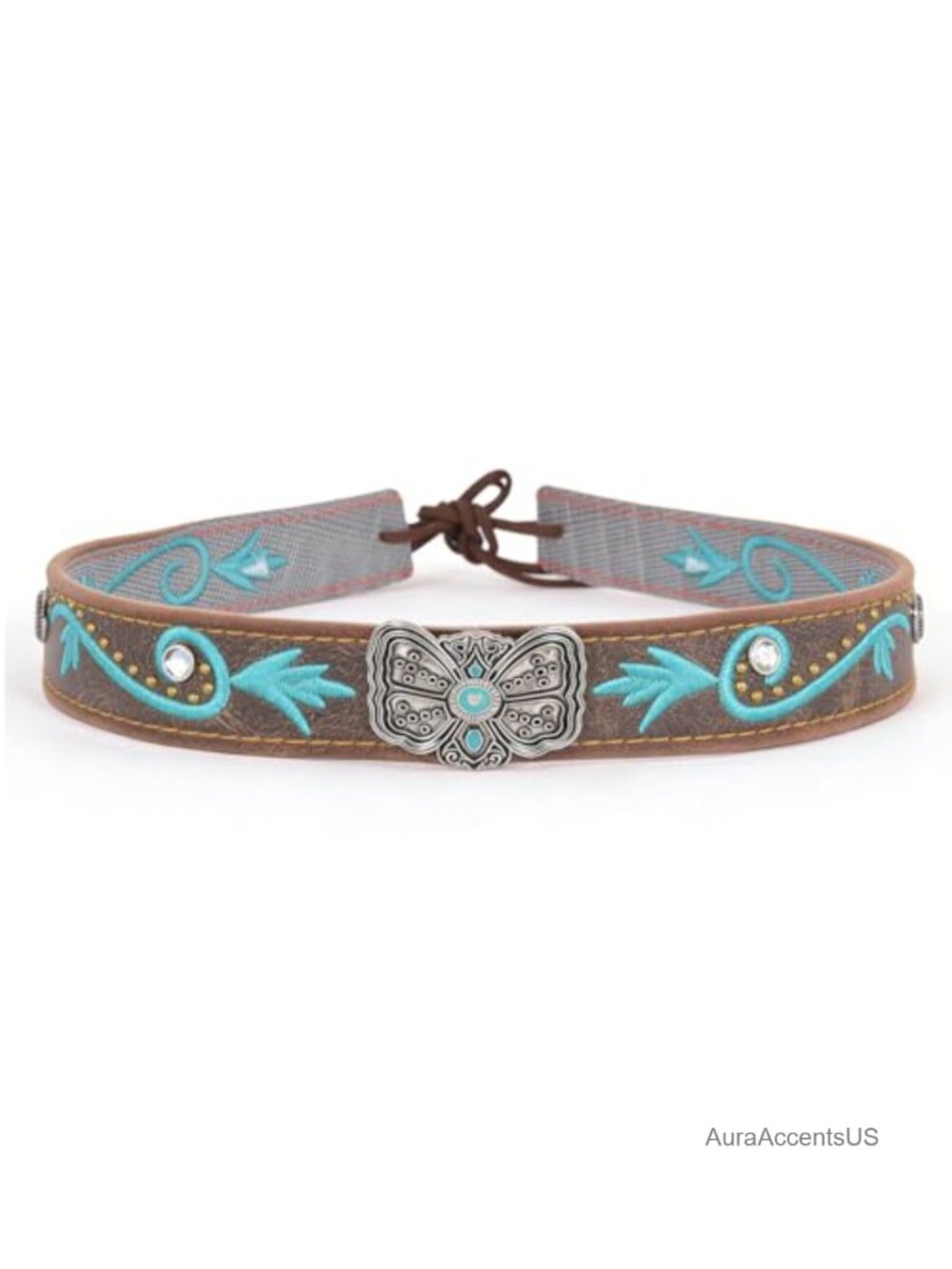 Faux Leather Cowboy Hat Band Embroidered Western Rhinestone Hat Accessory